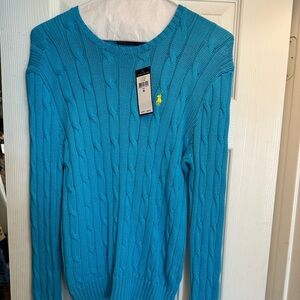 Ralph Lauren Blue Cable Knit Crewneck Sweater